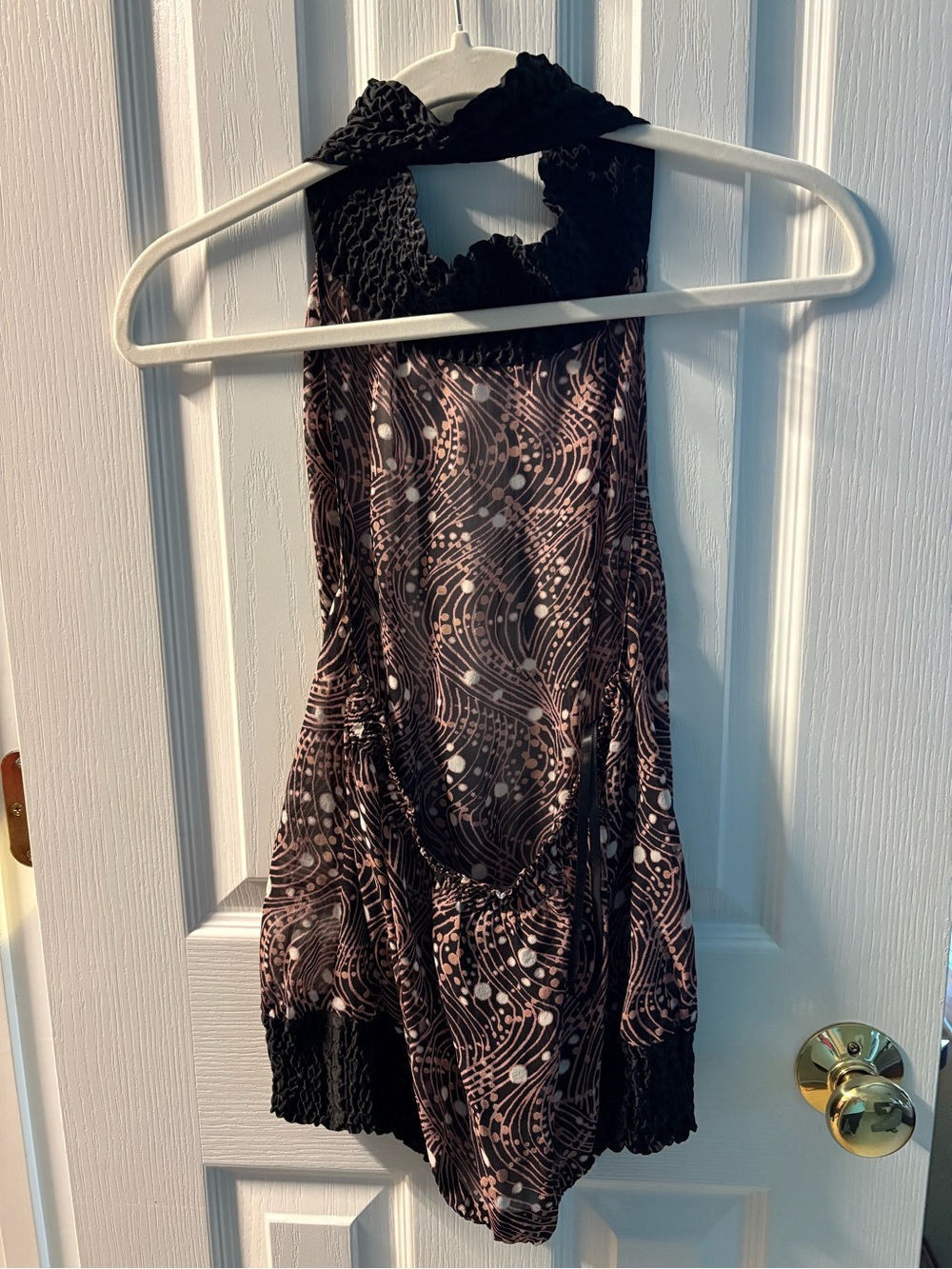 bebe Black and Dusty Pink Abstract Sheer Halter Top - Picture 3 of 4